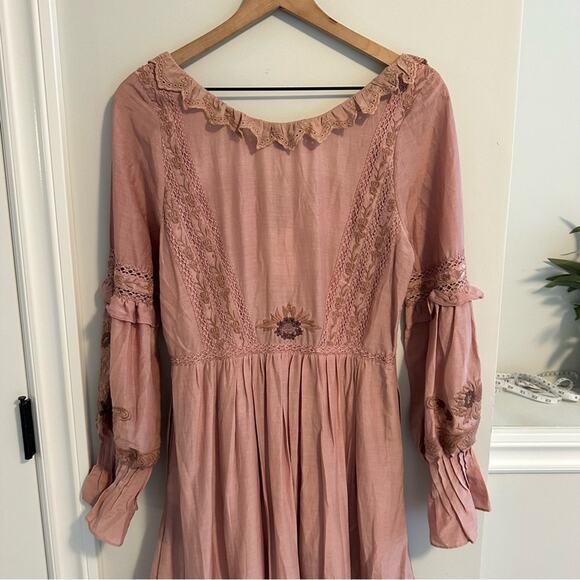 NWT SEA New York Mauve Pink Floral Embroidered Button Front Maxi Dress XS - Picture 5 of 15